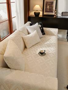 1pc Jacquard Sofa Cushion Cover, All-Season Universal Fit, Modern Minimalist, Anti-Slip Anti-Dust, Protect Sofa, Machine Washable, Non-Deformation, Non-Fading, Durable, Anti-Pet Scratch, Sofa Slipcover, Sofa Makeover, Sofa Decor, Enhance Ambiance, 1-4 Seater, L-Shaped Sofa, Wrinkle-Resistant, Wear-Resistant, Refined Edging Design, Versatile - Beige - View 3