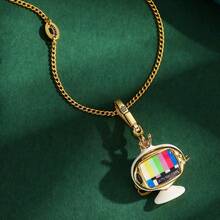 1pc Elegant Brass Plated Gold 3D Butterfly Colorful TV Pendant Necklace, Hand-Painted Enamel Cute Charm, Suitable For Women's Daily Wear - 電視機吊墜項鍊 - 查看 3