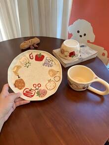 1pc Hand-Painted Graffiti Fruit Ceramic Coffee Cup & Saucer, Milk Mug, Rice Bowl, High-Quality Dessert Plate, Gift - Multicolor - View 11