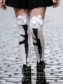 1 Pair Spring/Summer New Arrival Printed Over-The-Knee Socks, Sweet & Cool Fashion, High-Elasticity Comfortable, Suitable For Daily Wear, Fashion Item, Couples, Holiday Gifts - Multicolor - View 11