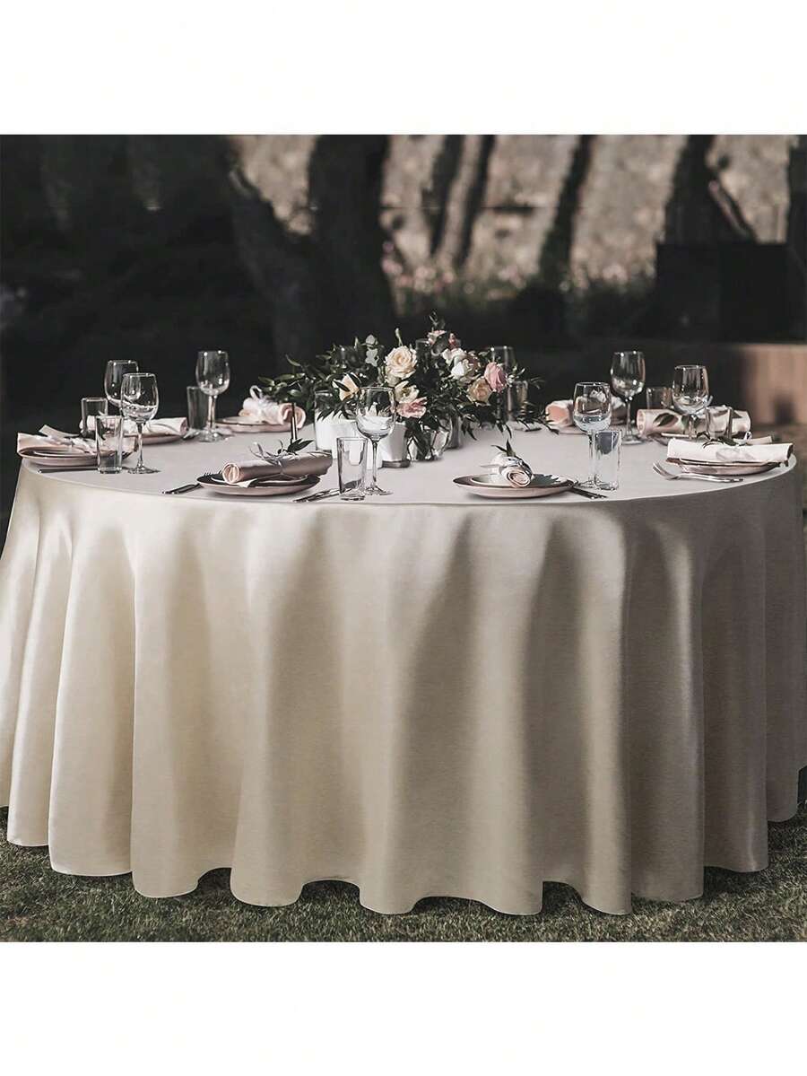 1 chiếc khăn trải bàn tròn nhiều màu sắc theo phong cách cổ điển, thích hợp cho khách sạn và gia đình, bề mặt satin, phù hợp cho đám cưới, ngày Valentine và sử dụng hàng ngày. - Màu be - Xem 1
