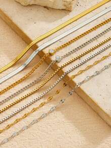 一套时尚简约四件套链式手链，镶嵌钻石，镀金不锈钢材质，百搭手饰套装，适合日常佩戴 - 鏈條 - 查看 4