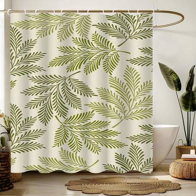 1 chiếc rèm tắm họa tiết lá cây tối giản, rèm tắm in hình lá cây hiện đại tối giản, phù hợp với nhiều loại cửa phòng, cửa sổ, vách ngăn trang trí phòng tắm, phụ kiện phòng tắm, rèm tắm.