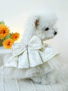 PETCIRCLE 1pc Pet Dress, Cute Tulle Skirt Outfit For Dogs & Cats, Spring/Summer New Arrival, White Star Wedding Dress - White - View 1
