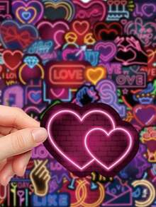 64pcs Colorful Neon Valentine's Day Graffiti Stickers, For DIYing Notebook, Laptop, Phone Case, Water Bottle, Guitar, Luggage, Skateboard, Helmet, Waterproof Decoration Stickers Back To School - 多色 - 查看 8