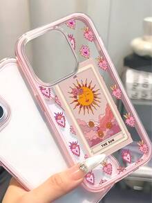 Heart Pattern TPU 1pc Fashionable Personalized Sun & Heart Patchwork Graphic Dual-Tone Transparent TPU Anti-Fingerprint Phone Case, Compatible With IPhone/ 16 Pro Max/16/16 Pro/11/15/15 Pro/15 Pro Max/12/13/14 Pro Max/12 Pro/12 Pro Max/13 Pro/13 Pro Max/14 Pro/14 Pro Max/14 Plus Soft Cover Birthday - Multicolor - View 4