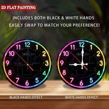 12inch And Modern 12inch /12inch / 10inch Neon Light Wall Clock (With Numbers)--Neon LED Light, Silent And Battery-Powered, Artificial Wood Round Clock, Suitable For Home, Room, Office Decoration--Decorative Timepiece, 2D Flat Design - Nhiều màu - Xem 9