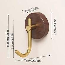 2pcs Luxury Fashion Wall Hooks, Walnut & Gold Color Hanging Hooks, Wall Mounted No Drilling Required Coat Hooks, Suitable For Entryway, Bedroom, Bathroom For Home Or Hotel - Upgraded Walnut Wood Hooks In Gold Color [Pack Of 2] - View 4