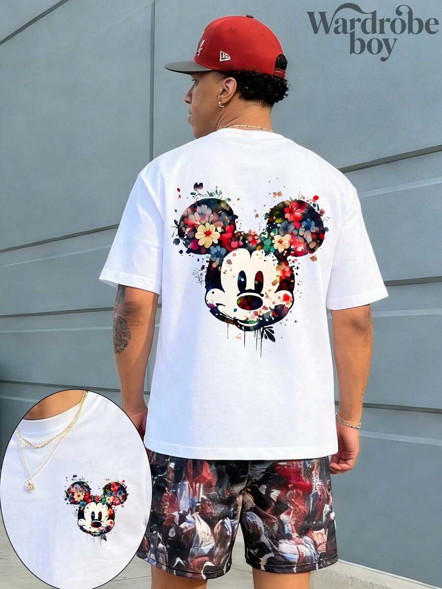Disney White Round Neck Short Sleeved Printed T-Shirt, Watercolor Dreamy Printed T-Shirt, 2026 New T-Shirt, Family Leisure Vacation T-Shirt, Unisex, High-Quality Pure Cotton T-Shirt, Suitable For All Seasons, Comfortable And Breathable | Exquisite Design | The Best Choice For Gifts - 白色 - 查看 1