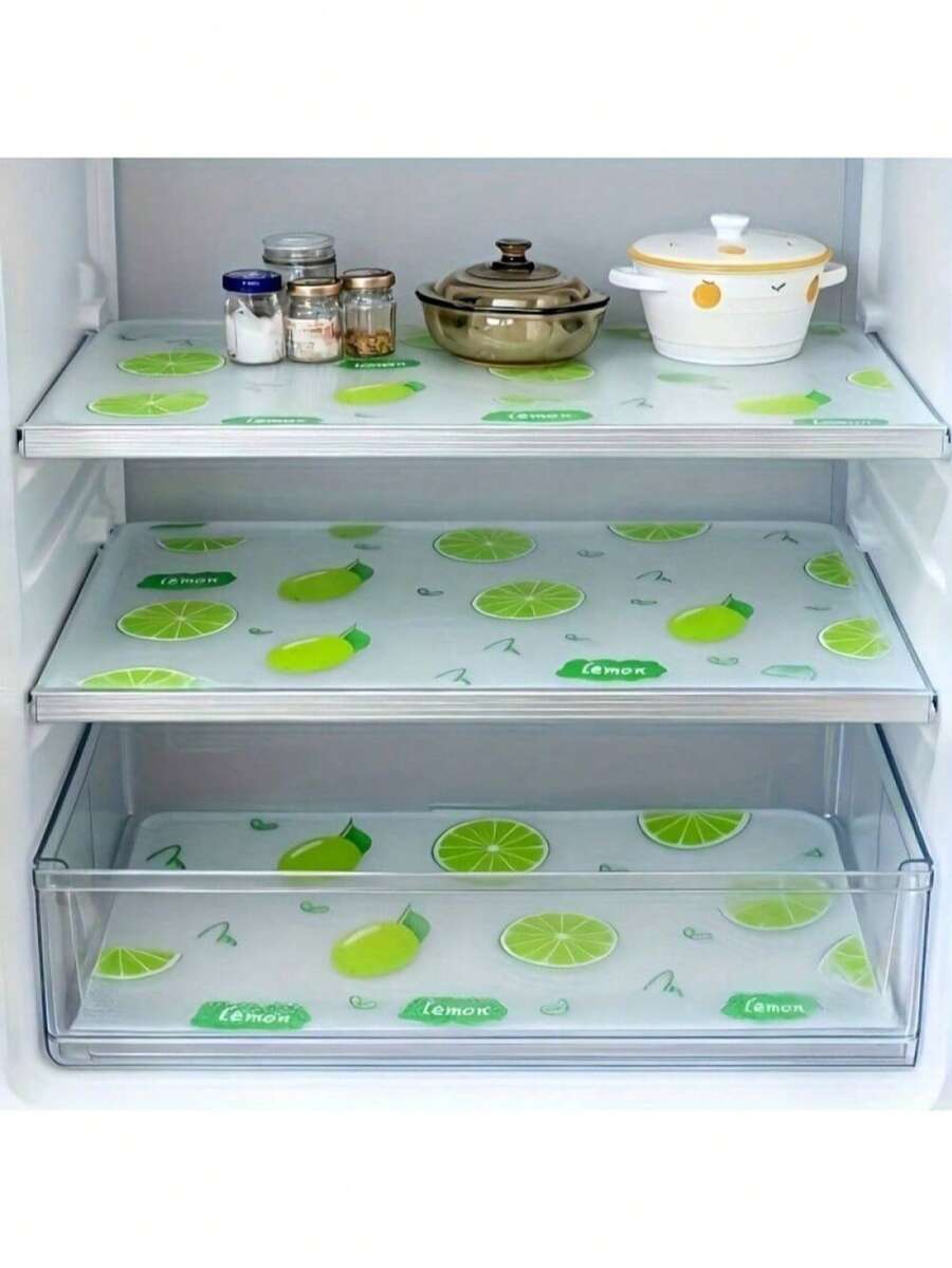 防水冰箱垫 - 防潮、防滑、可水洗、可重复使用。采用EVA材质，饰以新颖的柠檬和秋海棠图案。适用于冰箱和厨房装饰。也可作为冰箱垫、抽屉垫、鞋柜垫和橱柜垫使用。