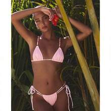 3 Pcs Solid Color One Shoulder Hollow Out Sexy Cover Up Dress, Sheer Asymmetrical Swimwear Cover Up - 粉紅色 - 查看 3