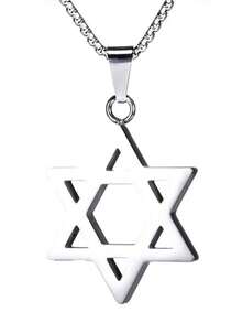 1pc Men's Hexagram Pendant Necklace, Stainless Steel Electroplated, Non-Fading, Minimalist Design, Personalized Accessory - Gold - View 2