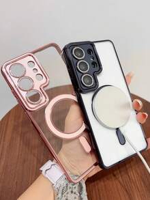 奢华闪亮镜头保护磁吸磨砂软壳，兼容三星 Galaxy S26 S25 S24 S23 Ultra Plus，防震无线充电保护后盖 - 粉色 - 查看 3