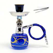 Juego de mini narguile, base de vidrio pintada a mano con Anubis. Narguile árabe, incluye 1 pinza para carbón. Adecuado para el hogar, bar, fiesta, viaje - Pequeño - Ver 8