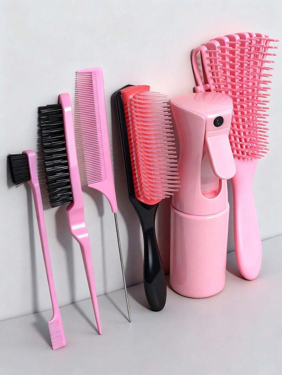 5/6pcs Professional Hair Styling Tool Set - Scalp Massage Brush, Soft Comb, Ventilated Hair Brush, And Styling Spray Bottle - Multicolor - View 1