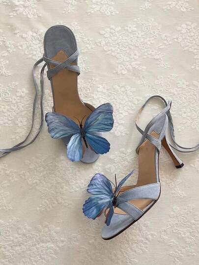 2026 Thailand Niche 3D Butterfly & Flower Decor Sandals, French Style Pointed Toe High Heel Shoes For Summer