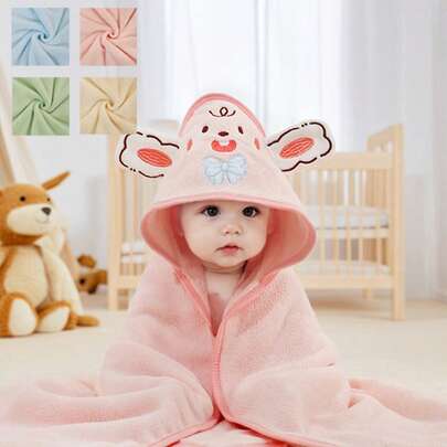 1pc Baby Hooded Bath Towel, 4 Pattern Options, 100% Polyester Fabric, Soft & Breathable, Highly Absorbent, Essential Baby Bathroom Item, Newborn Must-Have