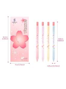 4pcs Cute Cherry Blossom Retractable Gel Pen, 0.5mm Black Ink Quick Dry CS Ballpoint Pen Smooth Writing For Students Office School Supplies - Multicolor - View 6