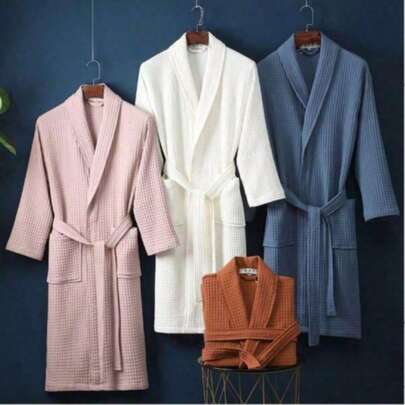 1pc Waffle Bathrobe, Adult Unisex Kimono Robe, Spring/Summer Yukata, Hotel/Spa Robe, Absorbent & Quick-Dry, Loose Fit, Multi-Color, Bathroom & Home Essentials