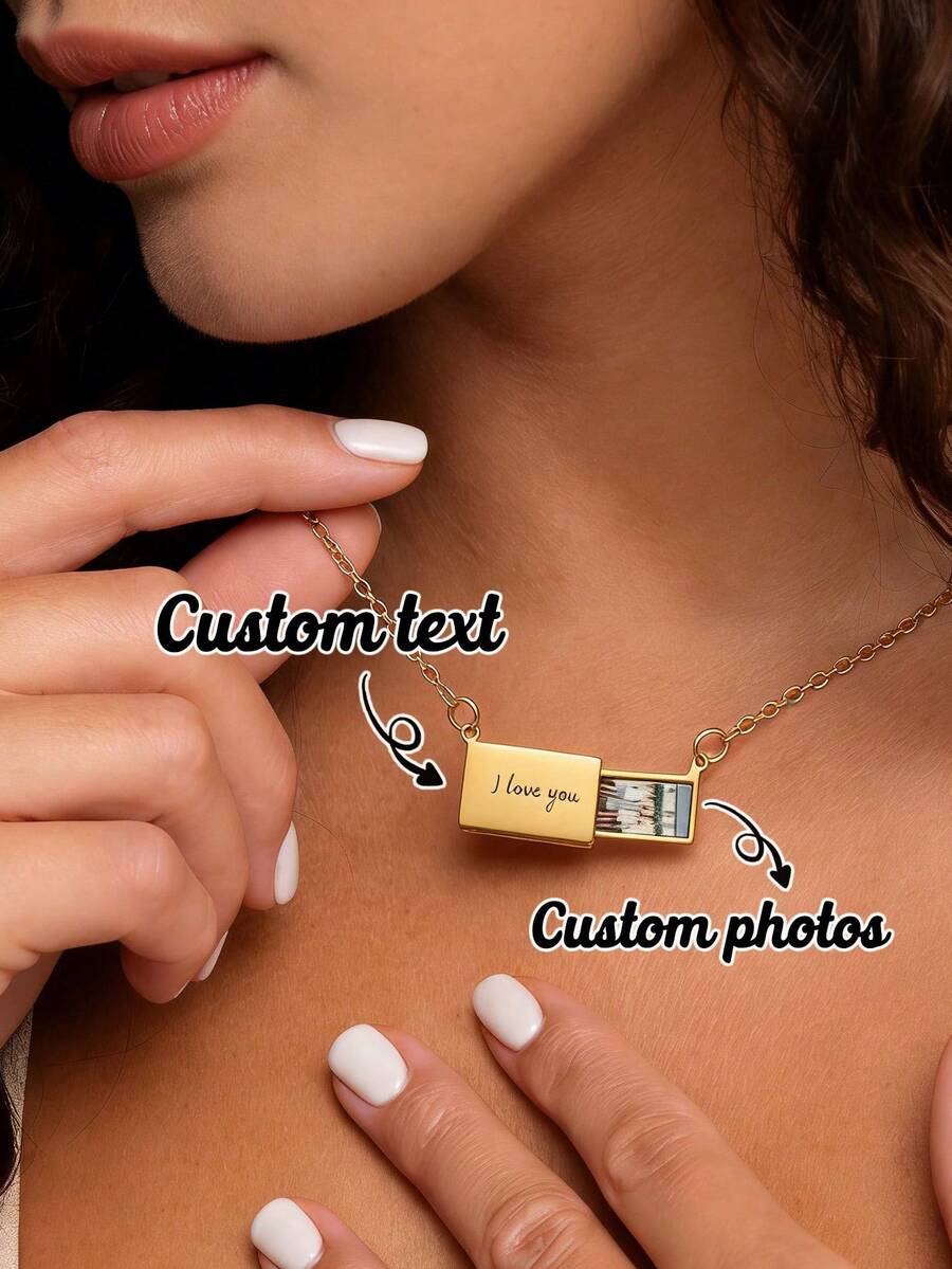 Personalized Heart-Shaped Necklace With Photo, Engraved Heart-Shaped Name Necklace, Minimalist Gift For Mom, Daughter, Couples, Valentine's Day, Birthday, Wedding, Bridesmaid, Jewelry - Multicolor - Style 3 - View 1