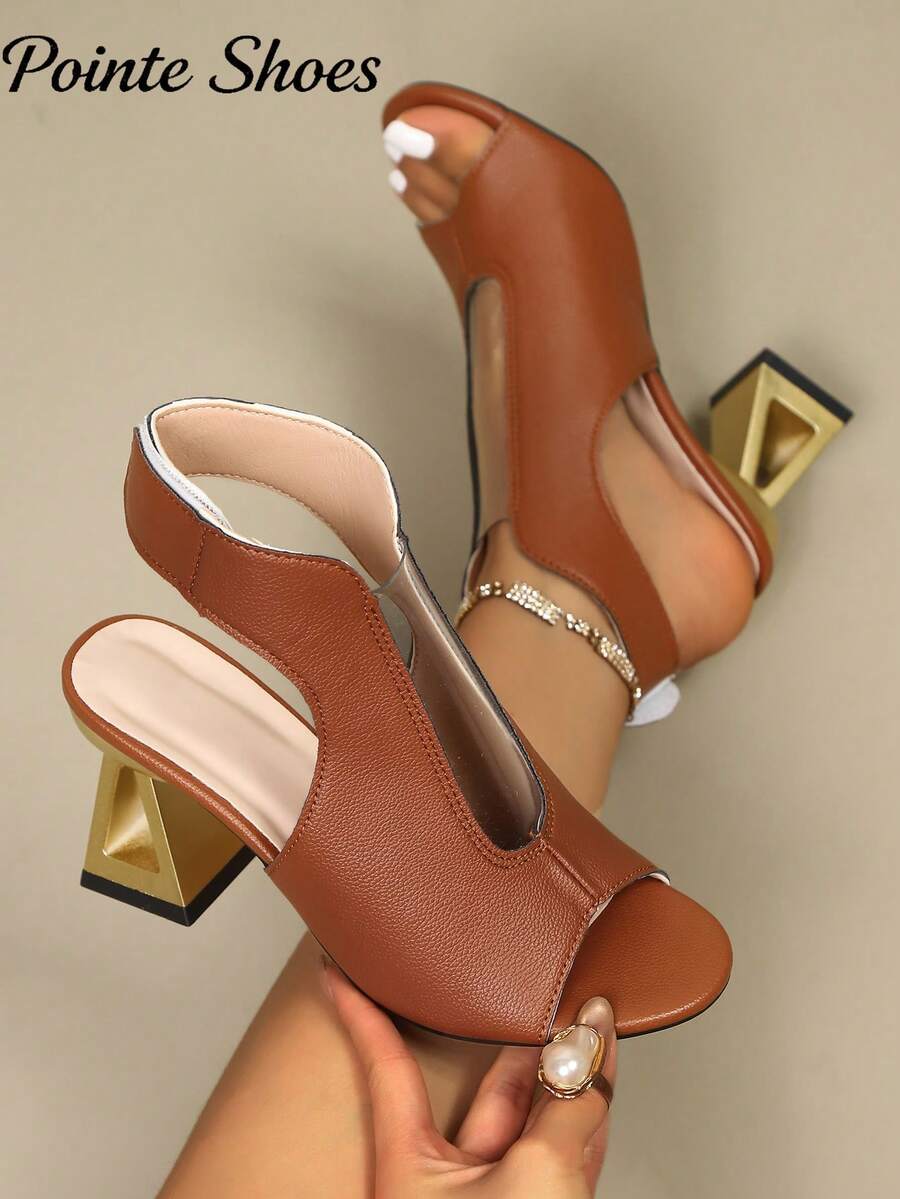 Giày sandal nữ thời trang, hở mũi, đế dày, kiểu dáng khoét rỗng, đa năng cho mùa hè. - màu nâu - Xem 1