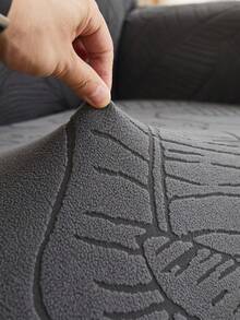 1pc Jacquard Leaf Floral Pattern Stretch Sofa Cover, Dust-Proof And Dirt-Resistant, Elastic Full Coverage Sofa Protector, Home Decor, Machine Washable, Pillow Cover Not Included - Dark Grey - View 3