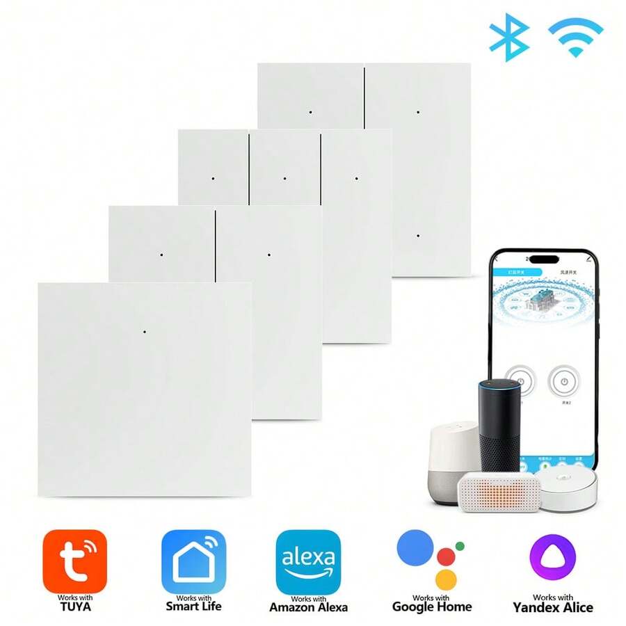 EU Standard ZigBee Smart Wall Switch - 1/2/3/4 Gang, No Neutral Wire Required, Quick Modular Installation, Tempered PC Panel, 600W Per Gang, Compatible With Alexa/Tuya/Smart Life App For Remote Control, Scheduling, Backlit Switch, Requires Gateway - Multicolor - View 1