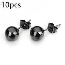 10pcs/Pack Stainless Steel Round Ball Stud Earrings (With Butterfly Earring Backs 4.5x6.5mm), Minimalist Versatile Unisex Hypoallergenic Titanium Earrings, DIY Jewelry Accessories - Bead Earrings - View 39