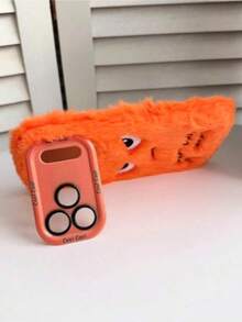 2025 Plush New Model With Stand Camera Circle Cartoon Funny Orange Expression Phone Case Suitable For IPhone 17 Pro Max/16 Pro Max/15 Pro Max/14 Pro Max/13 Pro Max/12 Pro Max/11 Pro Max, Fashion Phonecase, Anti-Fall Shock-Proof Soft TPU Protective Cover - Orange - View 3
