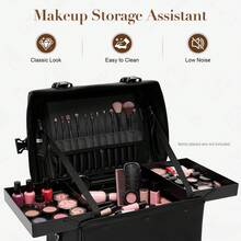 RibasuBB 2-In-1 Cosmetic Trolley, Large Capacity Makeup Case With Drawers & Pull-Out Trays, Waterproof Nylon, Travel-Friendly With Wheels & Adjustable Shoulder Strap - Black - View 5