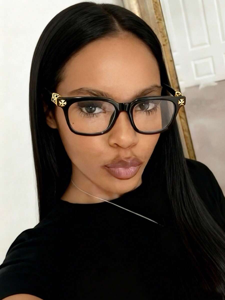 1副豹纹大框复古个性化透明镜片椭圆形多功能透明眼镜 - 009065-黑金框 - 查看 1