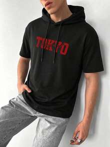 Men's Summer Hooded T-Shirt, JDM Car Graffiti Street Fashion Pullover - Black - View 2