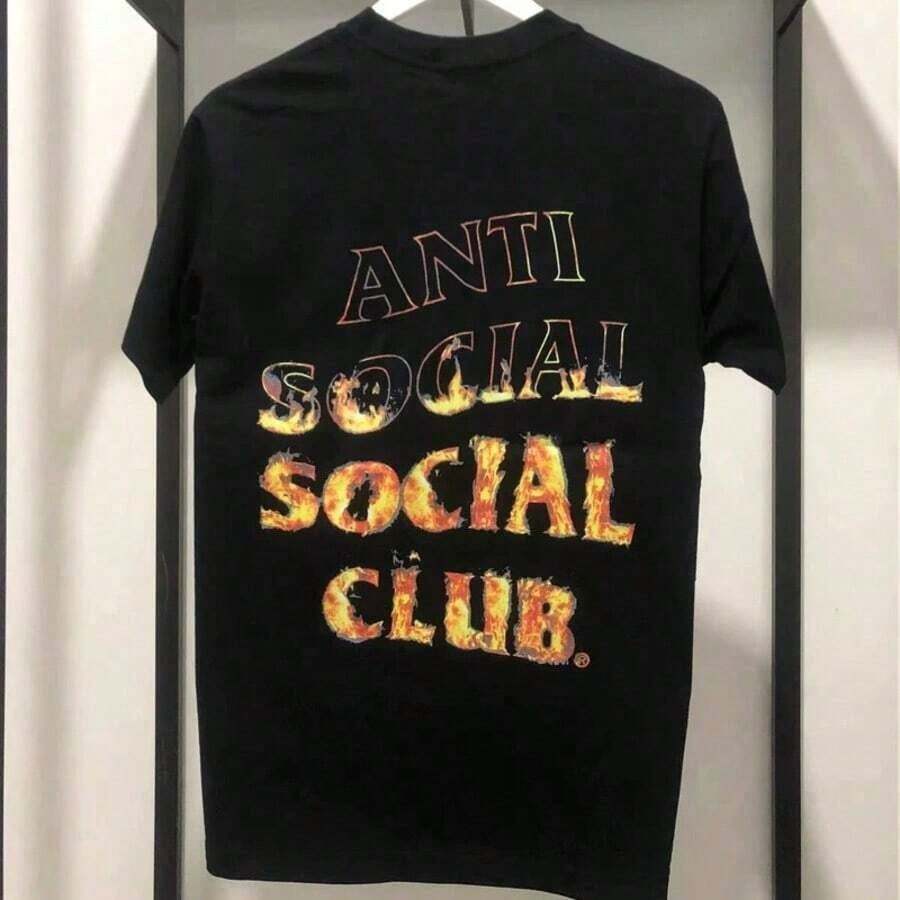 1 pieza Camiseta casual de algodón de cuello redondo para mujer, camiseta deportiva para mujer, camiseta para hombre, camisetas para parejas, regalo de San Valentín, regalo de cumpleaños, regalo de Navidad, camiseta unisex adecuada para todas las estaciones, con el motivo del Club Antisocial. Últimos modelos, ropa de verano para mujer, blusas de primavera para mujer, camisetas gráficas, atuendos de vacaciones de verano - Negro 16 - Ver 1