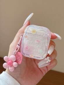 Flower Tie Dye Floral Design Transparent Protective Case Compatible With Airpods Pro 3rd Gen, 4th Gen, 2nd Gen - Baby Pink - View 3