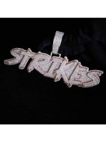 Collar con colgante personalizado de placa con nombre con CZ perlado y refrigerado, joyería de hip hop para hombres con dije de circonita cúbica de dos colores en 3D - C - Ver 8