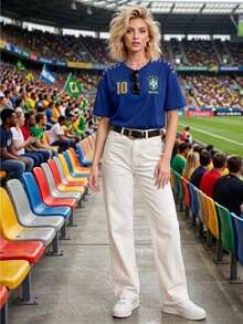 Women's Printed T-Shirt Latina 100% Premium Cotton Brazilian Do It Better Brazilian Style - 藍色 - 查看 3