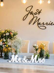 3pcs Mr. & Mrs. Wedding Decorations, Suitable For Ceremony, Newlywed Table, Anniversary, Parade And Valentine's Day. Exquisite Retro Mr. And Mrs. White Wooden Letter Wedding Sign Decor, Wedding Gift, Home Decor (Natural White) - Tableware - View 5