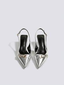 Women's Silver Backless High Heel Pumps, Party Formal Wedding Mary Jane Pointed Toe Slip-On High Heels - Silver - View 2