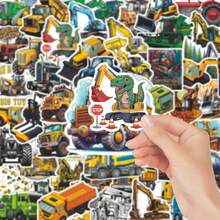 60pcs Stickers Of Cartoon Engineering Vehicles - Waterproof Vinyl, Suitable For Laptop Cases, Mobile Phone Covers, Guitars, Skateboards, Etc. - Cartoon Aesthetic DIY Scrapbook, Children's Gift - A - View 2