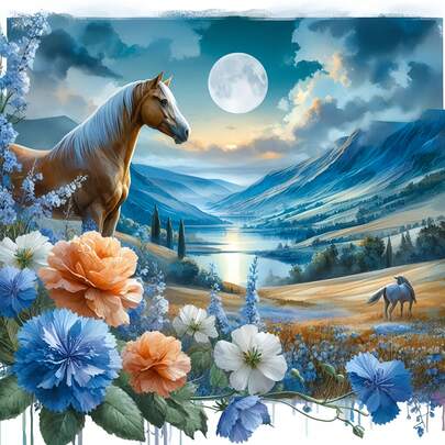 5D DIY Frameless Floral & Horse Diamond Painting, Full Round Diamond Art Craft, Mosaic Decorative Wall Art
