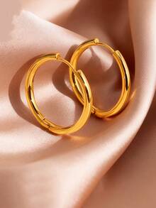 RAYQUEEN 1 Pair Stainless Steel Minimalist Fashion Versatile Gold Circle Stud Earrings, Suitable For Daily Wear - Yellow Gold - View 8