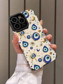 1个极简主义个性化手绘恶魔眼全印花竖条纹仿皮软保护手机壳，适合作为礼物送给朋友和爱人，兼容苹果 17/17AIR/17PRO/17PROMAX - 彩色 - 查看 3