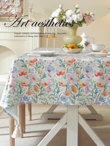 Mantel impermeable con estampado floral colorido y flecos decorativos, adecuado para la sala de estar, el comedor, fiestas, decoración del hogar, decoración de habitaciones, decoración de mesa y regalo festivo, disponible en varios tamaños, apto para todas las estaciones - Brote Verde - Ver 2