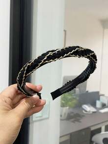 1条女士黑金线编织发带，优雅秋冬编织发带，略微凸起的皇冠设计使脸型看起来更小，适合日常佩戴、派对和晚宴等场合。家居美发配饰发带 - 黑色 - 查看 9