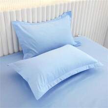 Bộ 3 món ga trải giường (1 ga trải giường + 2 vỏ gối, không kèm ruột gối), ga trải giường màu trơn có lớp chống trượt, phù hợp cho phòng ngủ và phòng khách, có thể giặt máy. - màu xanh da trời - Xem 5