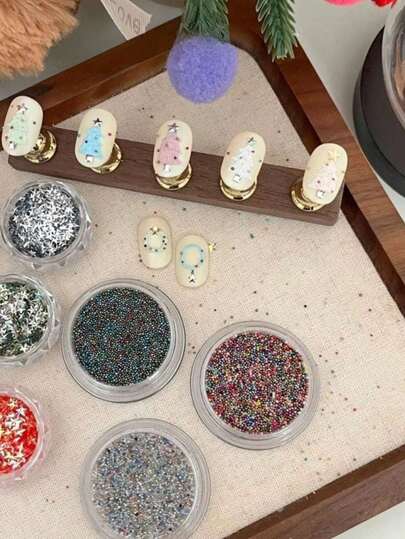 1盒韩式ins风猫眼石美人鱼微珠美甲装饰品，彩色配件