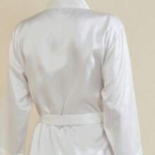 1pc Lightweight Luxury 3/4 Sleeve Long Robe, Suitable For Home, Hotel, Outdoor Swimming, Wedding Party, Best Friend Party Sleepwear, Spring/Summer - White - View 5