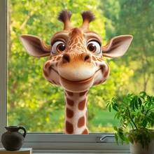 1pcCartoon Giraffe Wall Decal, Cute Peeking Animal Sticker For Wedding, Graduation & Bachelorette Home Decor - Giraffe Window Sticker - View 4