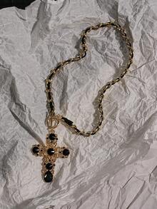 1 chiếc mặt dây chuyền hình thánh giá bằng pha lê nhân tạo màu đen kiểu Gothic, phong cách Baroque Bohemian dành cho nữ. - màu đen - Xem 20