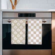 MEMNUN 2pcs Milk Tea Color Daisy Plaid Dual-Tone Printed Pattern Kitchen Towels Dish Towels 40*60cm/45*70cm Microfiber Modern Soft Absorbent Dish Cloths Hand Towels Home Decor Kitchen Decor Hand Towels Kitchen Accessories Machine Washable Cleaning Supplies Suitable For Restaurant Kitchen Bathroom Home Decor And Gift All Seasons - Multicolor - View 5